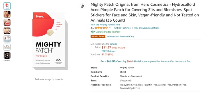 Mighty Patch Amazon Product Page